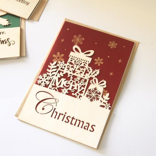 圣诞节贺卡片材质木质 卡纸 烫金贺卡含信封一张  贺卡一张 空白内