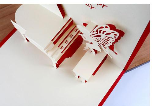 创意3d立体纸雕手工折纸型贺卡diy婚礼祝福礼品 钢琴之声 批发