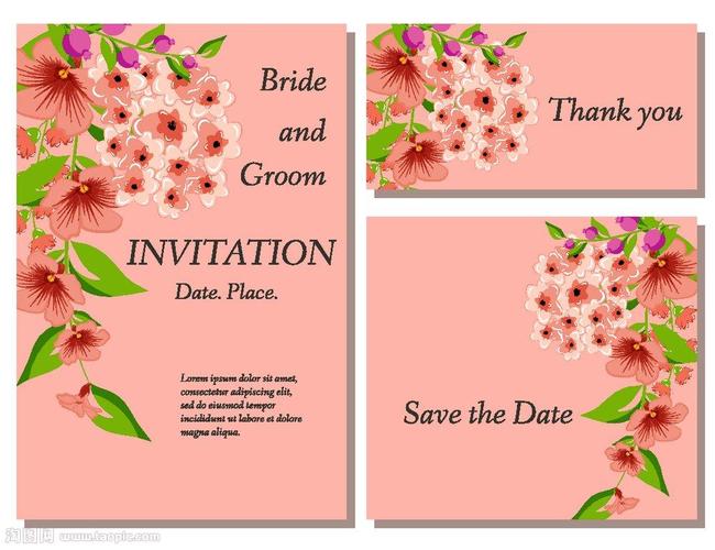 粉色植物花朵婚礼贺卡图片
