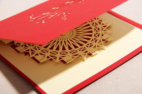 韩国创意摩天轮剪纸3d立体贺卡圣诞节明信