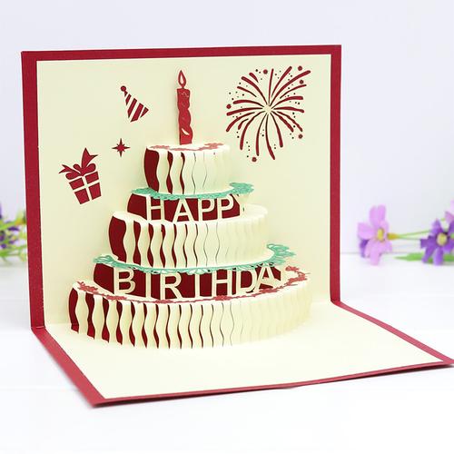 儿童生日贺卡定制送男生的祝福语创意立体生日蛋糕可爱小卡片卡通-图1