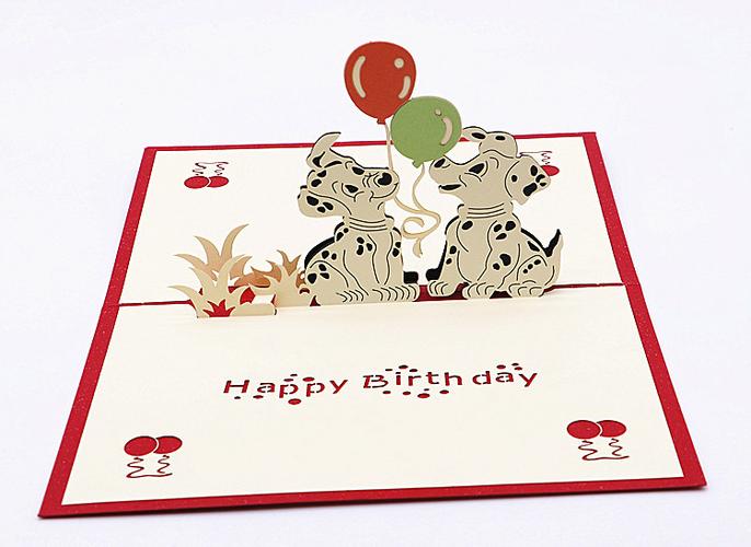 儿童生日贺卡斑点狗创意生日礼物立体小朋友手工卡通动物礼品定制