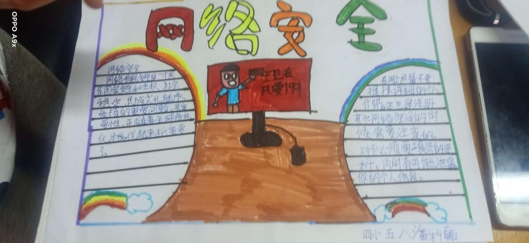 莒县四小 乐真教育五年级八班网络安全手抄报优秀作品展示