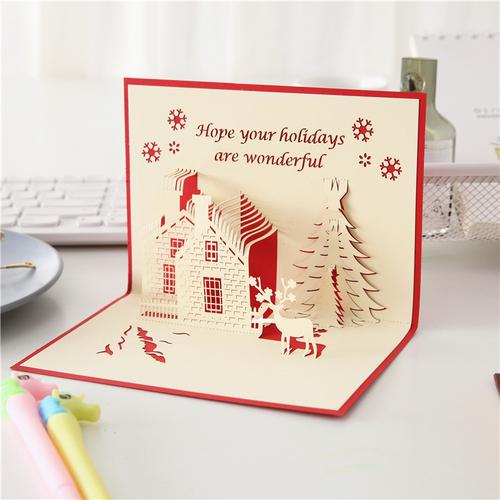 圣诞节创意立体圣诞贺卡 3d镂空手工贺卡定制祝福小卡片圣诞城堡