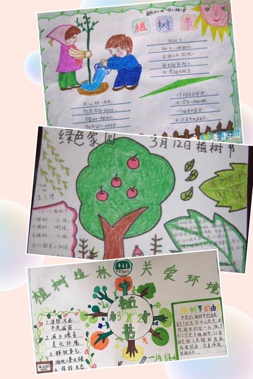 老师为学生说明植树节的由来并讲了有关植树的故事同学们用手抄报