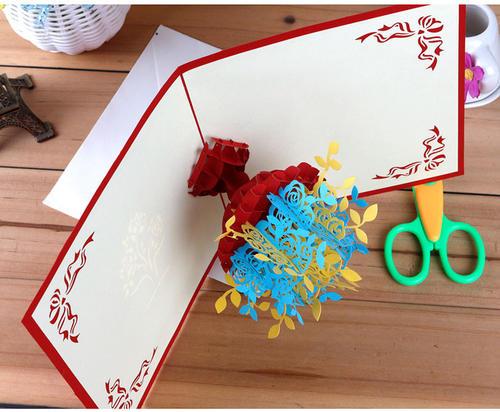 创意3d立体纸雕手工折纸型贺卡diy同事上司祝福礼品聚宝盆批发