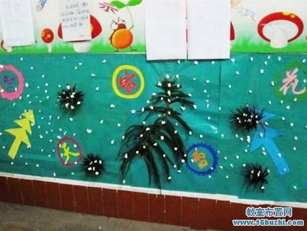 幼儿园冬天教室环境布置黑板报板报设计绘画吧-画画