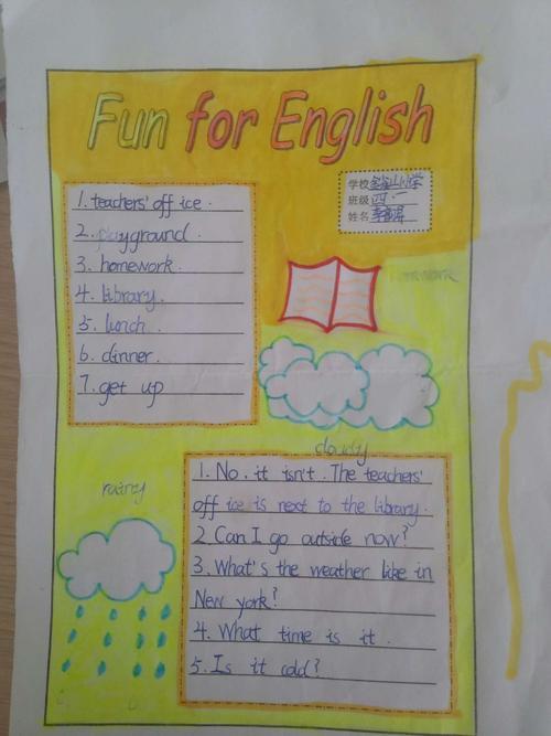 fun东方红学校五六年级英语手抄报比赛fun for english 4年级1班假期