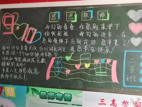 此外同学们还精心设计了庆祝教师节的黑板报上面写满了同学们的祝福