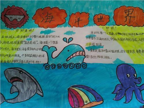 海底世界手抄报简单又漂亮蓝色海豚岛精致手抄报 手抄报a4纸保护海豚
