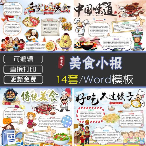 中华美食小报厨师手抄报春节过年食品文化成品电子模板素材