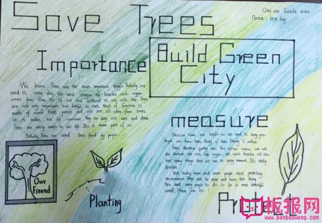 保护树木建设绿色城市英语手抄报