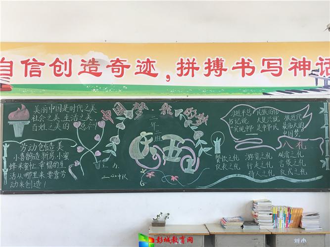 劳动创造美 板报迎五一汉王镇刘庄小学举办五一黑板报评选