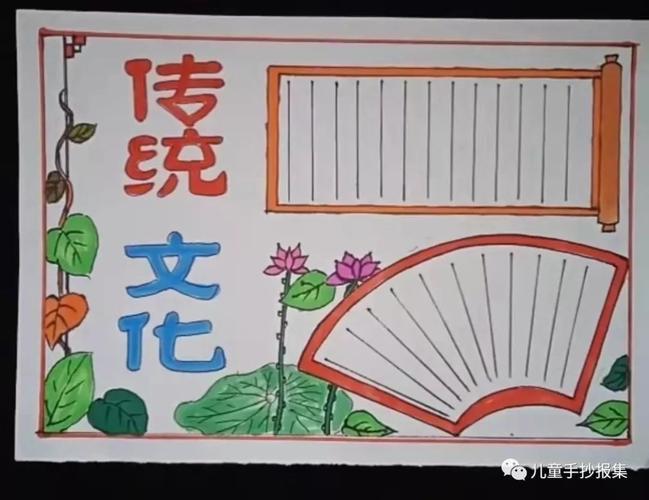 a4a38k中小学生弘扬中华传统文化黑白线描涂色空白手抄报模板关于中国