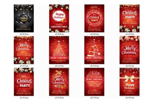 一组设计精美的圣诞节和新年贺卡及邀请函平面设计矢量素材总共有85