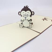 跨境创意3d小猴贺卡外贸立体折叠纸雕小猴贺卡儿童节生肖猴庆贺卡
