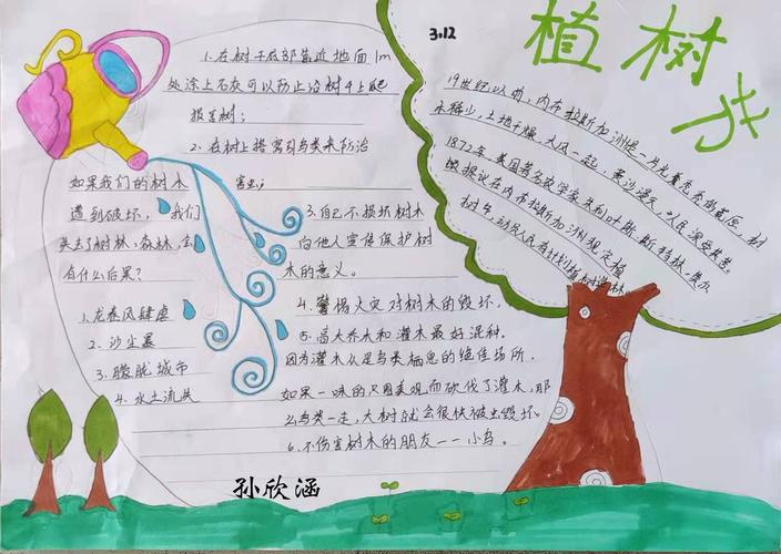 滨淮二中心六1班开展植树节手抄报绘画展示活动