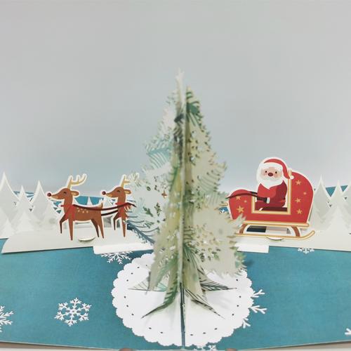 厂家批发3d立体贺卡手工纸雕圣诞树定制立体创意纸雕镂空贺卡