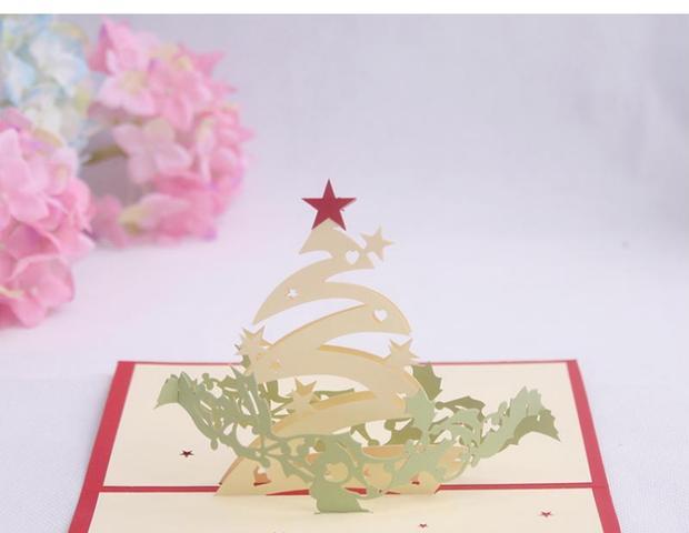 品妮3d立体手工贺卡 纸雕商务贺卡圣诞节日新年祝福卡片圣诞树7折