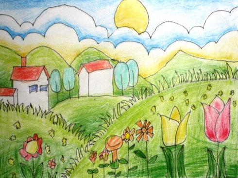 田园风光儿童画 简单图片