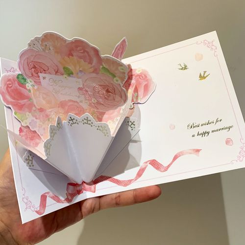 日本新品白人节浪漫花朵捧花立体手工diy贺卡 求婚结婚礼物