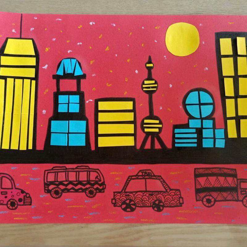 创意儿童画城市夜景夜景简笔画简笔画教程文化绘画
