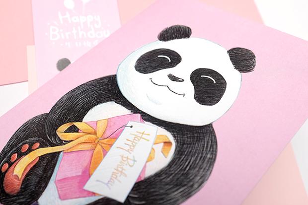 小林创意 原创 手绘 熊猫 生日贺卡 b