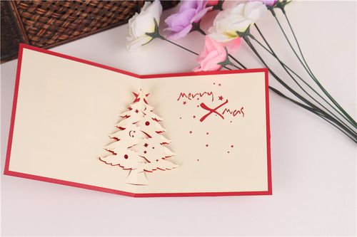 手工纸雕祝福卡片 3d 创意立体 圣诞节雪松爱情生日商务贺卡