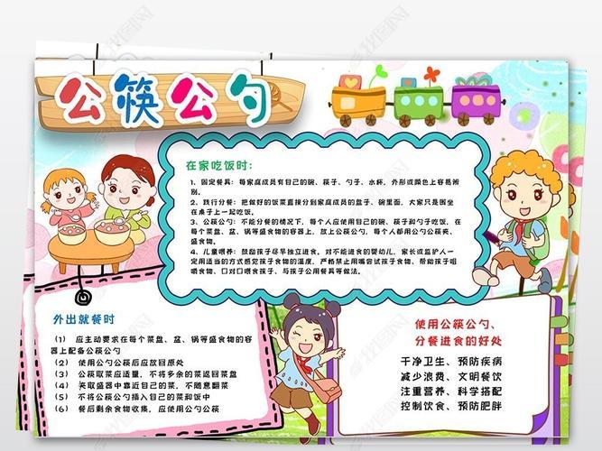 公筷公勺宣传手抄报原创卡通文明用餐使用公筷公勺小报手抄报线稿涂色