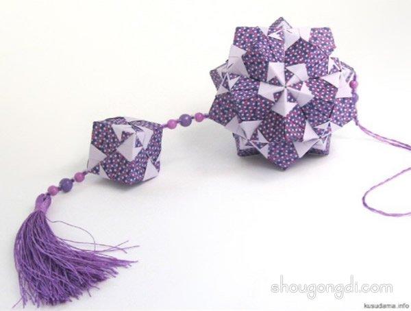 105829 花卉 素色的手工花球折纸教程跟折纸方块和串珠流苏等搭配