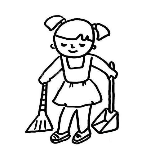 小女孩简笔画扫地简笔画儿童画扫地简笔画儿童画第一名打扫卫生的简笔
