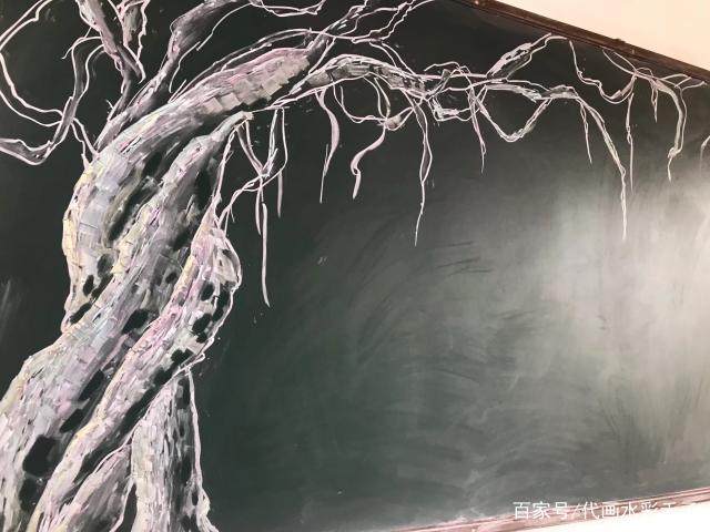 樱花树黑板报粉笔图片