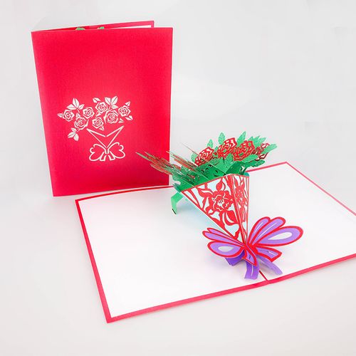 母亲教师节立体贺卡生日祝福韩国创意礼物3d玫瑰花束卡片定制批发
