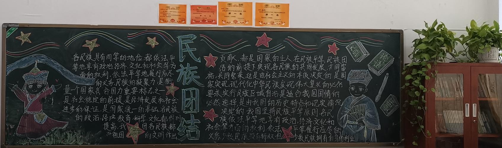 宁城蒙古族中学高二年级部民族团结一家亲黑板报评比活动