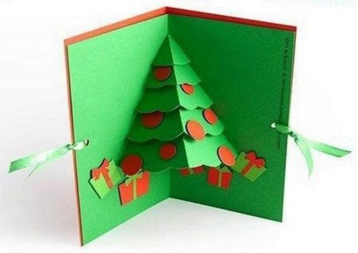 漂亮的立体圣诞树贺卡的手工折纸制作方法