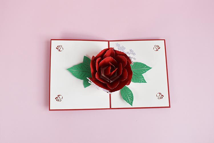 新款创意3d贺卡通用鲜花立体贺卡感恩祝福卡手工纸雕玫瑰花朵