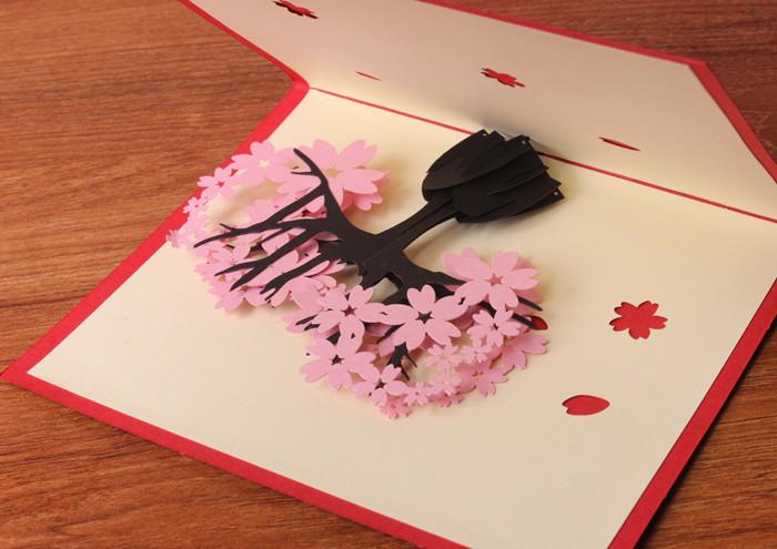 樱花树 3d立体贺卡中秋教师节创意新奇特礼物品表达祝福纸雕卡片