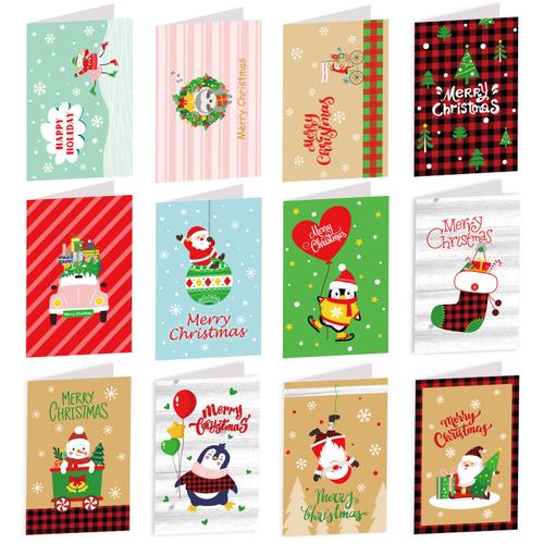 圣诞贺卡4x6寸亚马逊圣诞节祝福卡圣诞老人礼物礼品卡贴纸信封6套