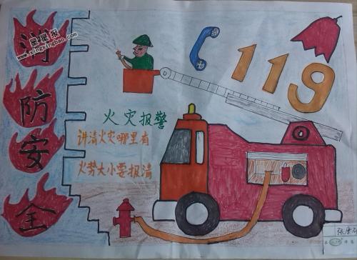 手抄报图片-火警1194政勤文化传媒提醒119消防安全手抄报让孩子们学习