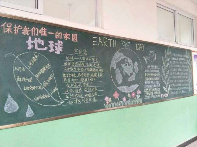同学们绘制的以地球日主题的黑板报很精彩