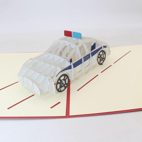创意新款3d立体贺卡警车跑车模型摆件交通工具贺卡