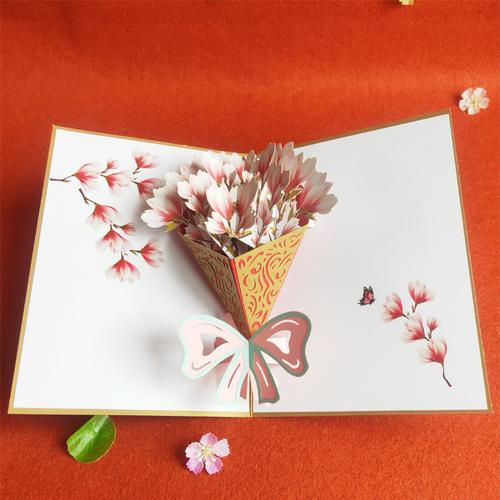 立体贺卡玉兰花节日通用白玉兰创意纸雕3d剪纸上海市花高端卡片