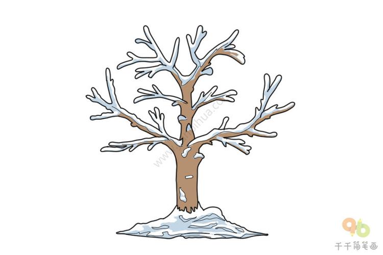 怎么画冬天的树简笔画斜