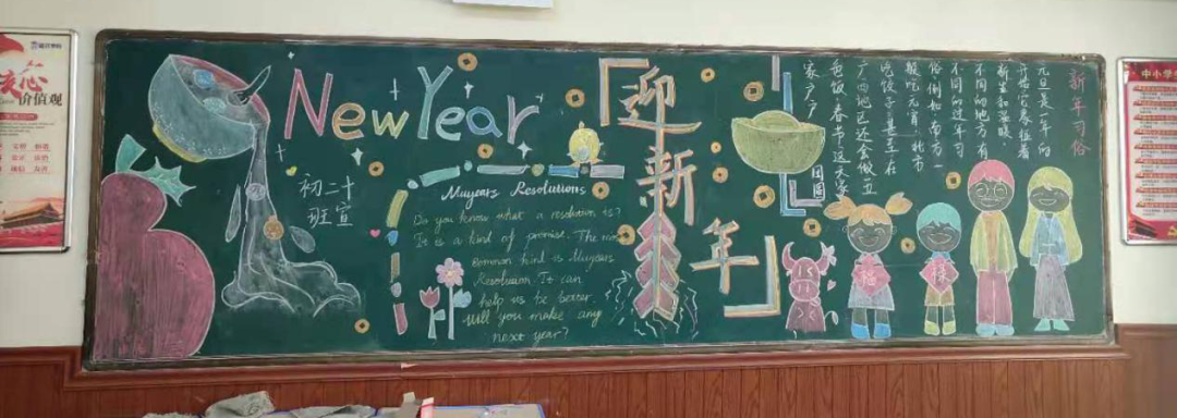 我校开展了以迎新年庆元旦为主题的黑板报评比活动