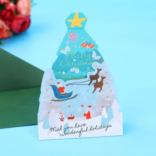 直销圣诞树和雪人3d立体创意镂空圣诞贺卡新年祝福卡片可定制