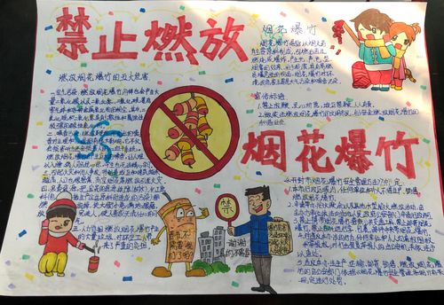 六年级学生绘制了禁止燃放烟花爆竹的手抄报.