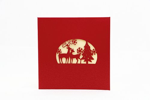 圣诞节贺卡立体森林鹿创意圣诞卡片礼物手工纸雕儿童新年祝福定制