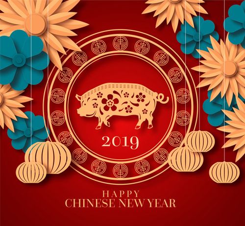 矢量春节所需点数0点关键词创意2019年猪年贺卡矢量素材花纸质