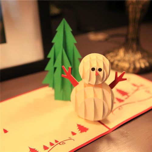 创意圣诞卡雪人和树立体贺卡3d镂空定制纸雕礼物生日祝福小卡片