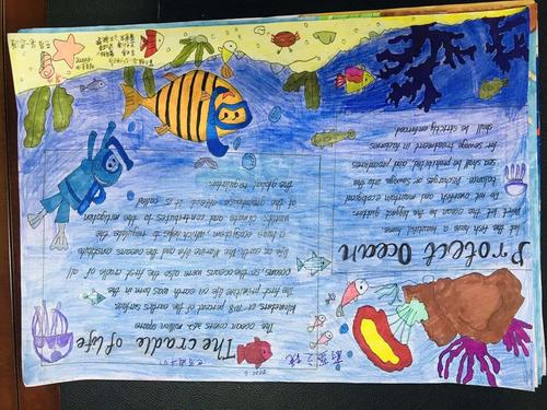 这个学期有保护海洋日我们开始了画手抄报.主题为爱海南的海洋.